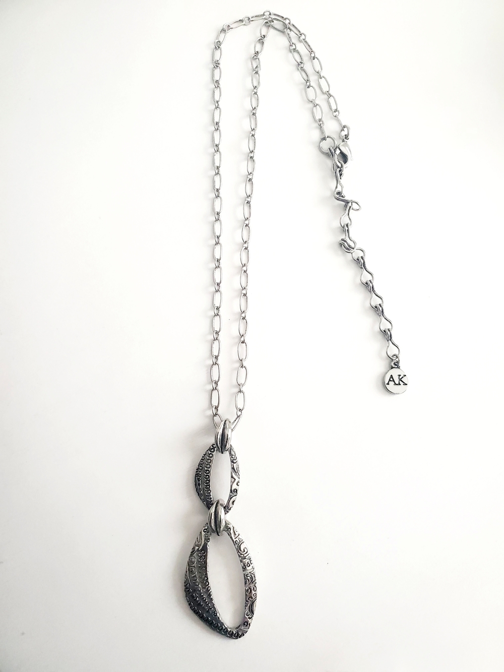 Anne Klein Silver Double-Oval Textured Pendant Necklace